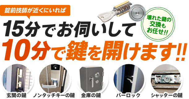 15分でお伺いして10分で鍵を開けます